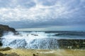 Wave breaking on Sennen cove fishing harbor breakwater Royalty Free Stock Photo