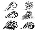 Wave collection Ocean or sea waves, surf and splashes set curling Water Design Elements illustration on white Royalty Free Stock Photo