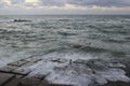 Wave after collides with sea rocks/Flow of the sea wave