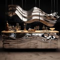 Baroque Wavy Kitchen Design: Nautical Surrealism With Metallic Finish