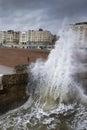 Wave crashing agianst damaged groyne in Brighton Royalty Free Stock Photo