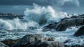 Wave crashing rocks ocean close-up Royalty Free Stock Photo