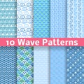 Wave different seamless patterns (tiling). Vector Royalty Free Stock Photo
