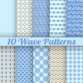 Wave different seamless patterns (tiling) Royalty Free Stock Photo