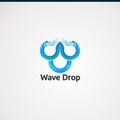 Wave drop with digital concept logo vector, icon, element, and template for business