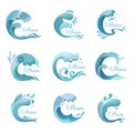 Wave with drops,ocean or sea liquid icons or signs Royalty Free Stock Photo