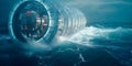 wave energy converter harnessing the power of ocean waves to generate renewable electricity. Generative Ai