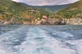 Wave formed by a ship moving away italian coast from five land