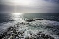 Wave hitting a waterblock in Italy - Riomaggiore