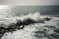 Wave hitting a waterblock in Italy - Riomaggiore Royalty Free Stock Photo