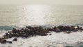 Wave hitting a waterblock in Italy - Riomaggiore