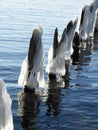 Wave Ice formed on Cayuga lake old piers Royalty Free Stock Photo