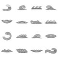 Wave icons set, gray monochrome style Royalty Free Stock Photo