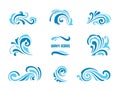 Wave icons, set of simple swirls and splashes on white