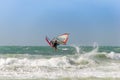 Wave-Jumping windsurfer in France Royalty Free Stock Photo