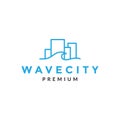 Wave line with city building logo design vector graphic symbol icon sign illustration creative idea Royalty Free Stock Photo