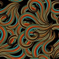 Wave lines and striped swirls colorful vector seamless pattern. Ornamental abstract psychedelic background. Repeat intricacy Royalty Free Stock Photo