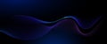 Vector Abstract flowing wave line, particle dot pattern, neon light on dark blue gradient background.