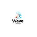 Wave logo concept, abstract wavy shape of dots. Water bubbles icon, minimal style emblem. Unusual modern logotype design