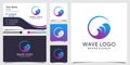 Wave logo with creative gradient concept and business card design Premium Vector Royalty Free Stock Photo