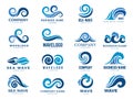 Wave logo. Graphic symbols of ocean or flowing sea water stylized for business identity vector