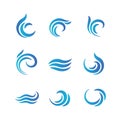 Wave logos. Blue water waves with splashes vector emblems Royalty Free Stock Photo