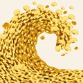 The wave of money. Huge tsunami wave of gold coins. Jackpot or success concept. Royalty Free Stock Photo