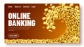 The wave of money. Huge tsunami wave of gold coins. Online banking landing page template or banner.