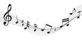 Wave note pattern, nature lines with notes and treble clef sign. Abstract black and white composition, modern graphic Royalty Free Stock Photo