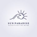 wave ocean sunset sunrise logo vector illustration design simple minimal line art icon symbol Royalty Free Stock Photo