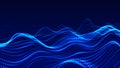 Wave of particles. Abstract background with a dynamic wave. Big data. Futuristic blue vector illustration Royalty Free Stock Photo