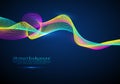 Wave particles background - 3D illuminated digital wave of glowing particles. Futuristic and technology illustration, HUD modern Royalty Free Stock Photo