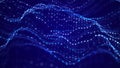 Wave of particles. Futuristic blue dots background with a dynamic wave. Big data. 3d rendering