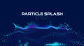 Wave particles grid in abstract style on dark background. Digital data flow. Data surface 3d vector concept. particles splash.