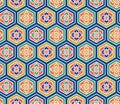 Japanese Vibrant Flower Hexagon Seamless Pattern