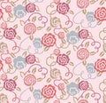 Japanese Pink London Rose Ribbon Seamless Pattern