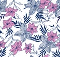 Japanese Tropical Pink Flower Seamless Pattern