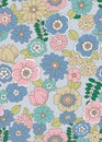 Japanese Pastel Retro Flower Seamless Pattern