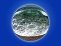 Wave on the pebble coast of sea. Collage