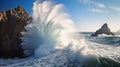 Wave power Mighty waves crashing against weathered sea.AI Generated