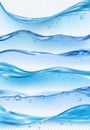 Wave realistic. Macro flowing liquid surface with drops and splashes vector waves illustrations Royalty Free Stock Photo