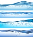 Wave realistic. Nature ocean water splashes liquid flowing bubbles drinks vector waves set