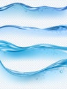 Wave realistic. Water splashes liquid surface with bubbles transparent aqua flowing vector wave pictures Royalty Free Stock Photo