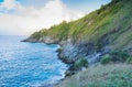 Wave and sea at the cape beautiful view point with light sunset Royalty Free Stock Photo