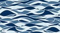 Wave seamless vector background. Sea water abstract pattern. Blue deep ocean banner with white lines between waves in Royalty Free Stock Photo