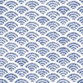 Wave seigaiha seamless pattern. Cute blue and white polka dot print. Vector illustration