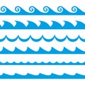 Wave set. Waves seamless pattern. Decoration template of sea and ocean waves. Vector illustration. Royalty Free Stock Photo