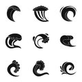 Wave shape icons set, simple style