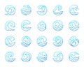 Wave simple color line icons vector set Royalty Free Stock Photo