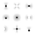 Wave sonar. Radar with signal. Icon of pulse. Concentric sound circle. High sonic frequency with vibration in air. Noise and Royalty Free Stock Photo